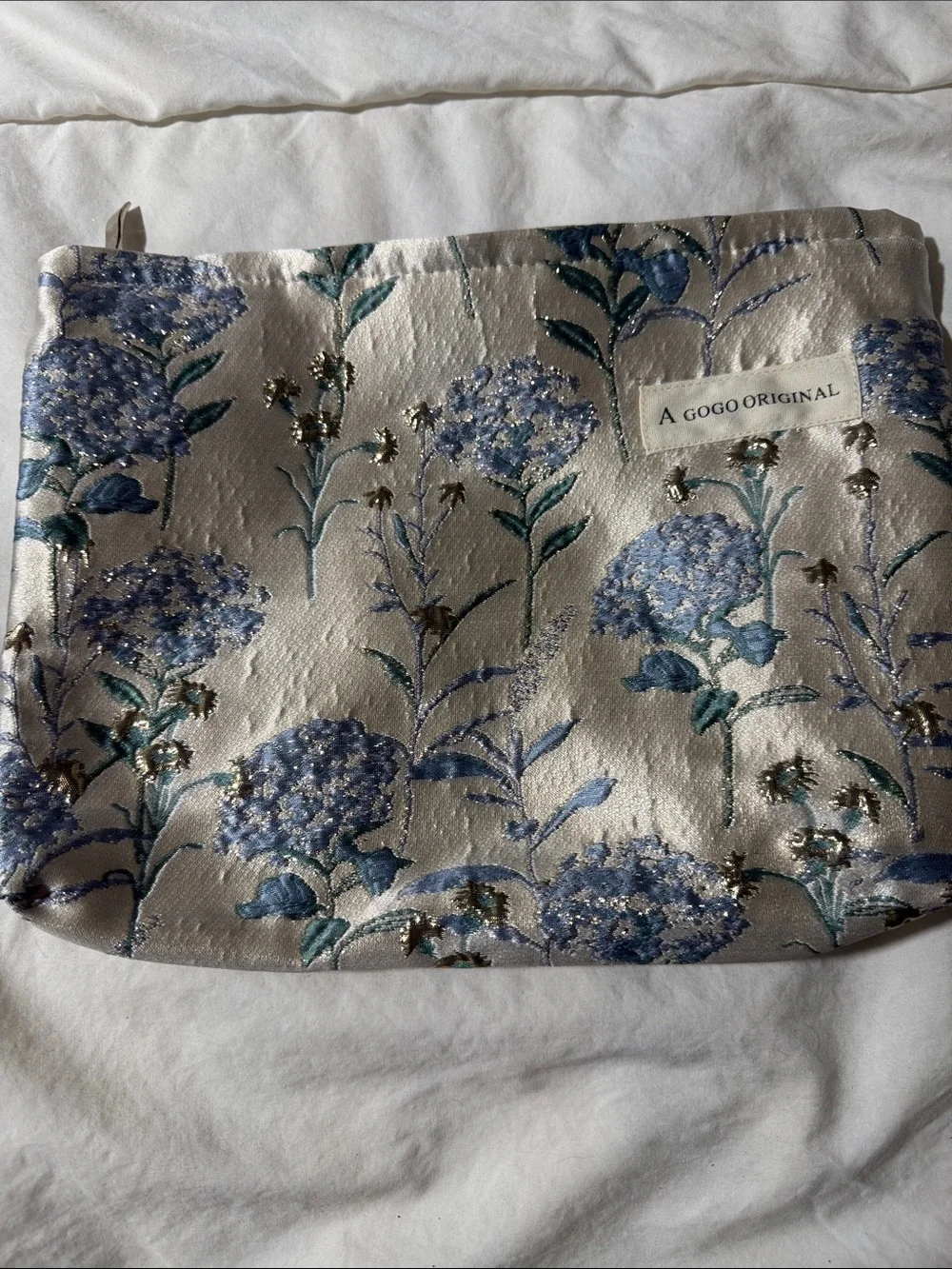 A Gogo Original Floral Blue Cream Decorative Pouch